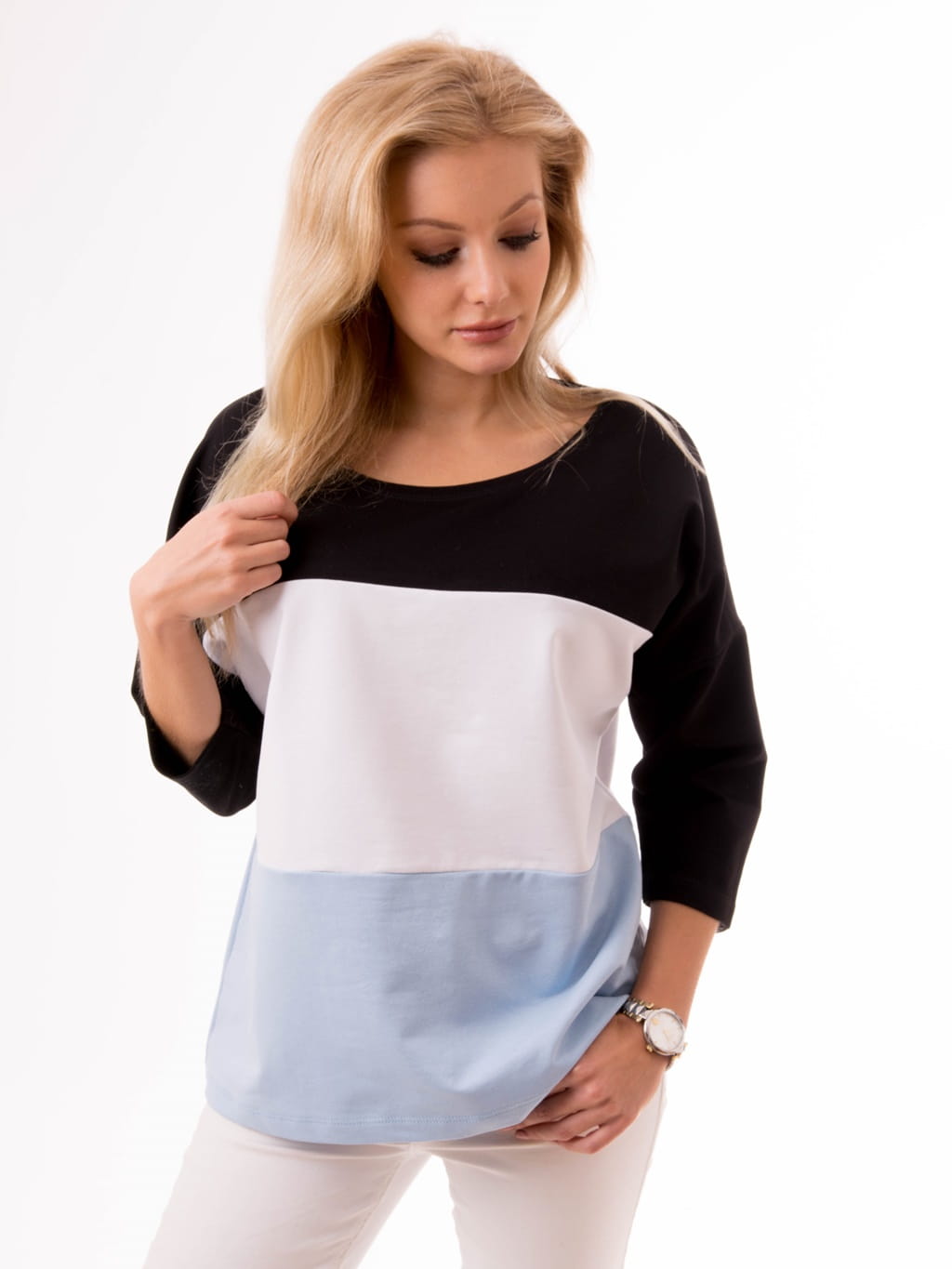 Bluza tricolor - czarny z błękitem