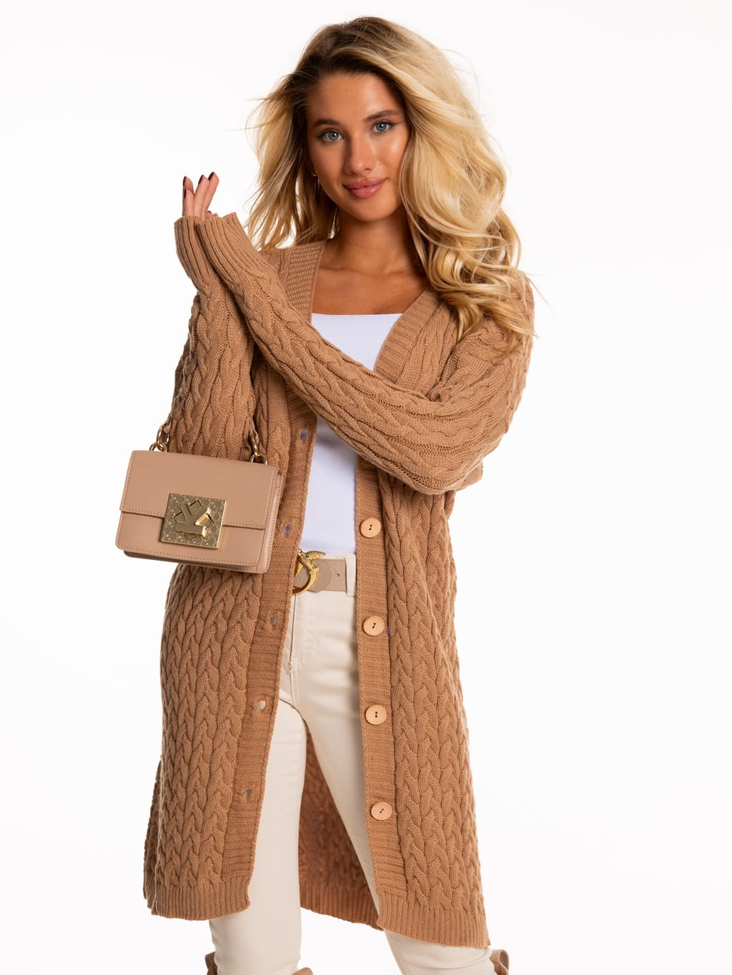 Kardigan pleciony warkocz na guziki - carmel