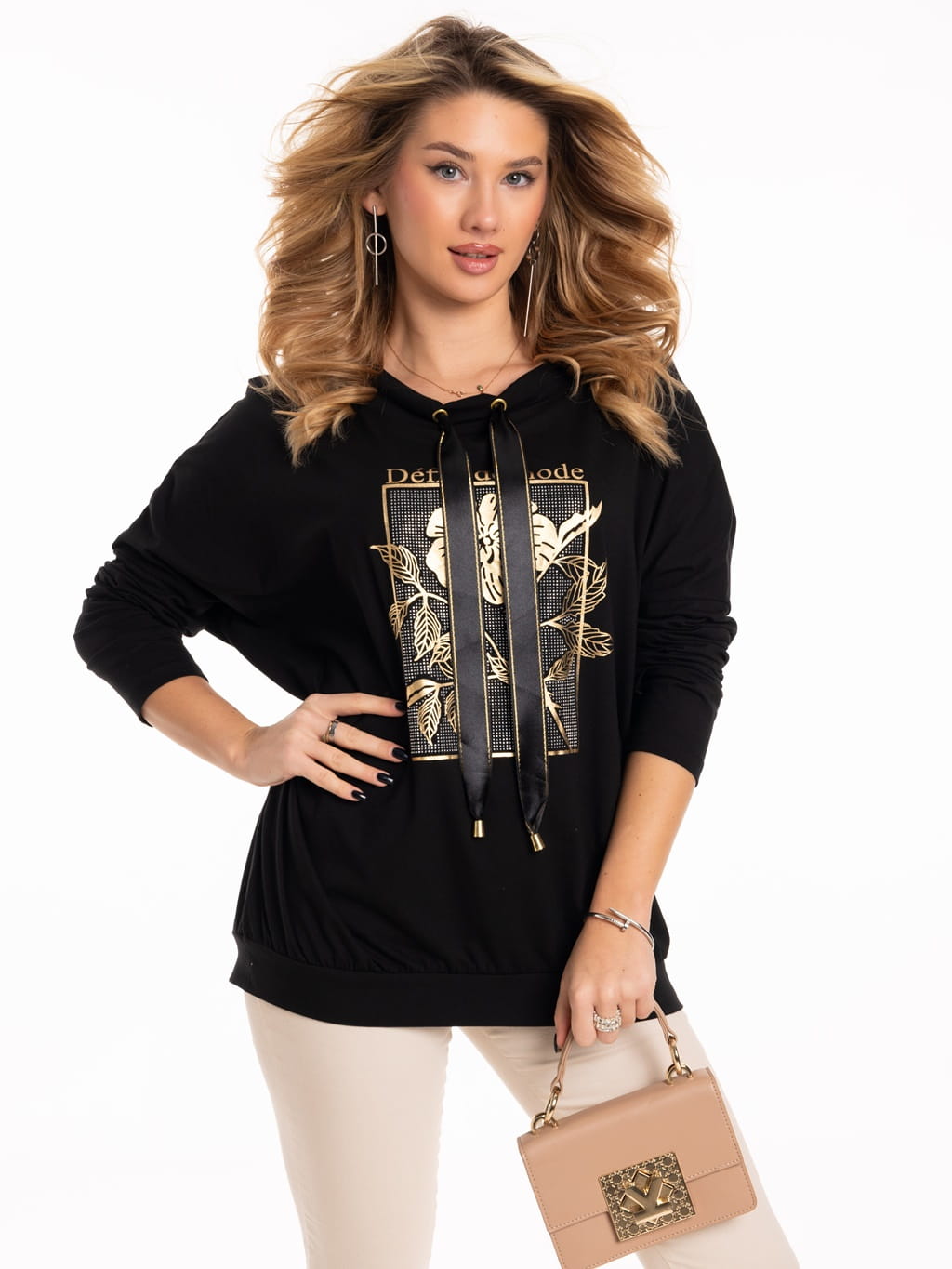 Bluza złoty kwiat plus size - black