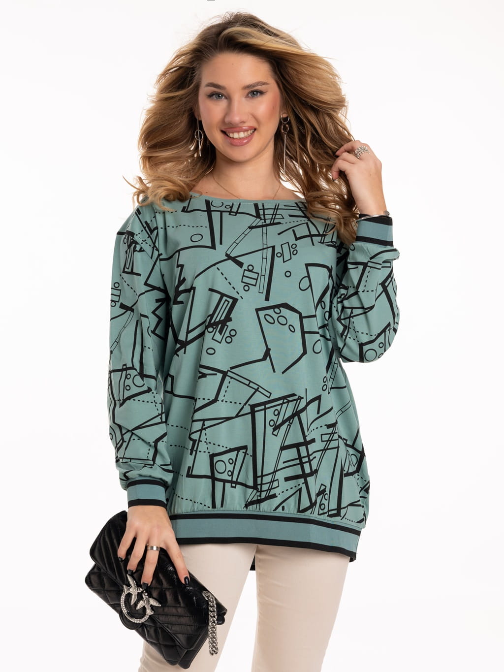 Bluza geometryczne wzory plus size - mint