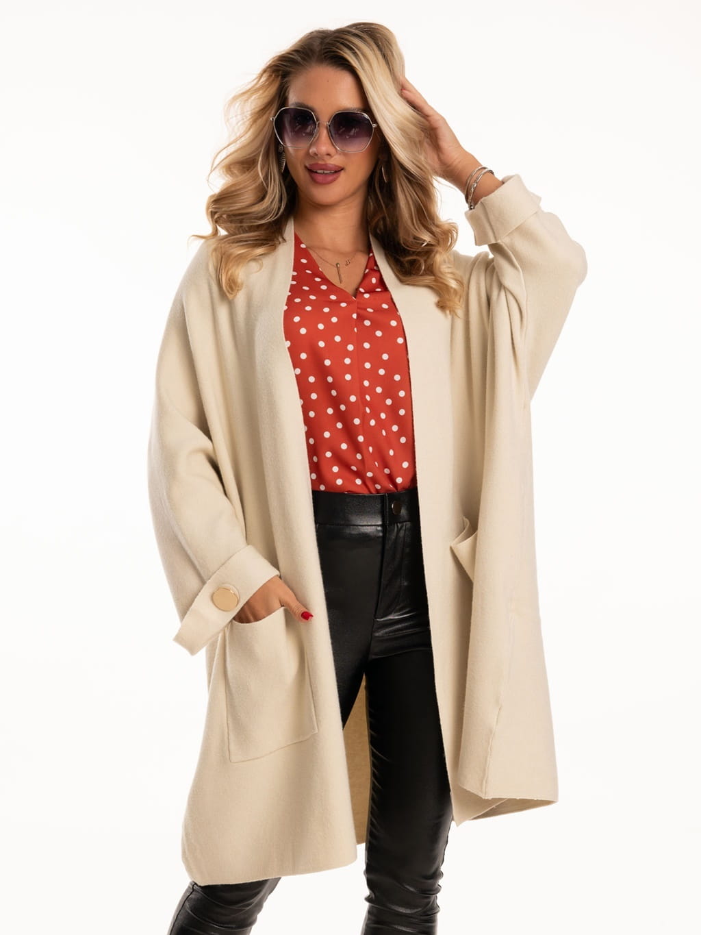 Kardigan z kieszeniami - latte