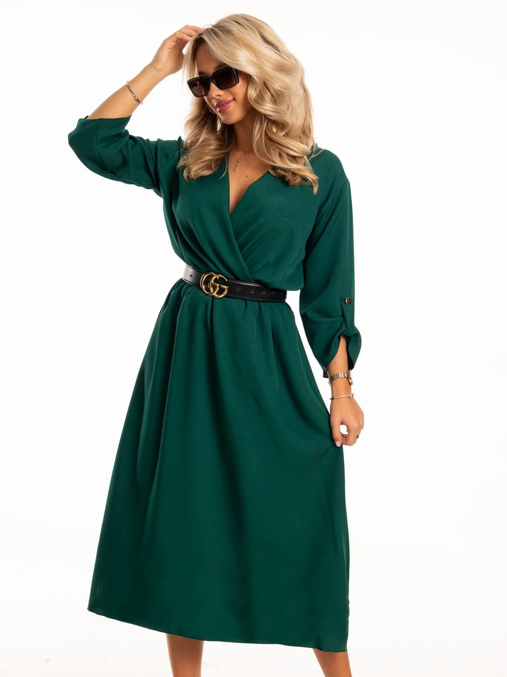 Sukienka kopertowa midi - szmaragd