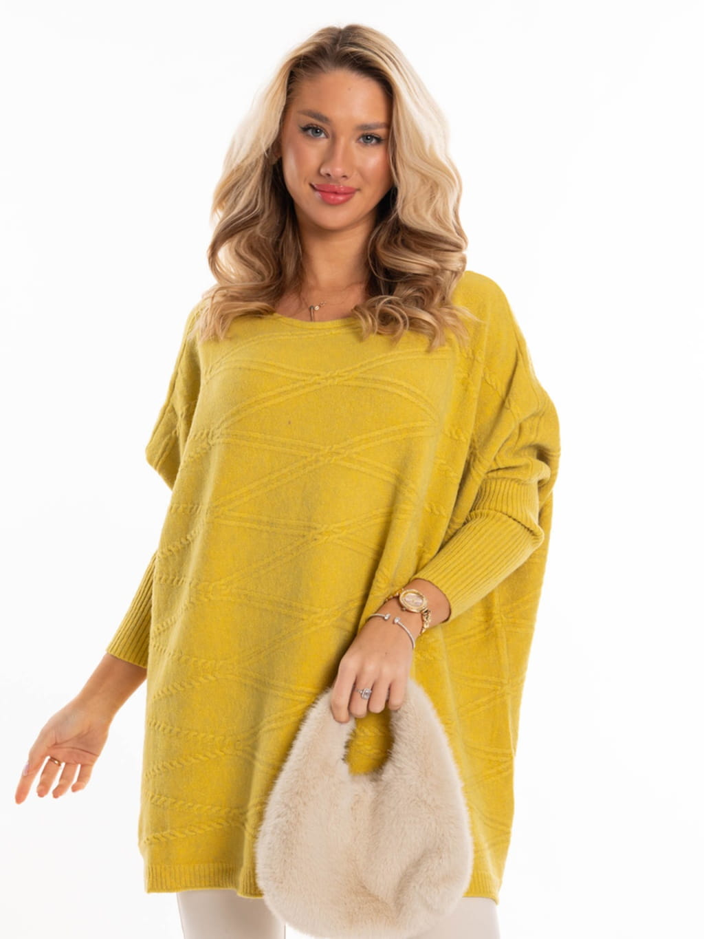 Sweter oversize romby WAVERLY - cytryna