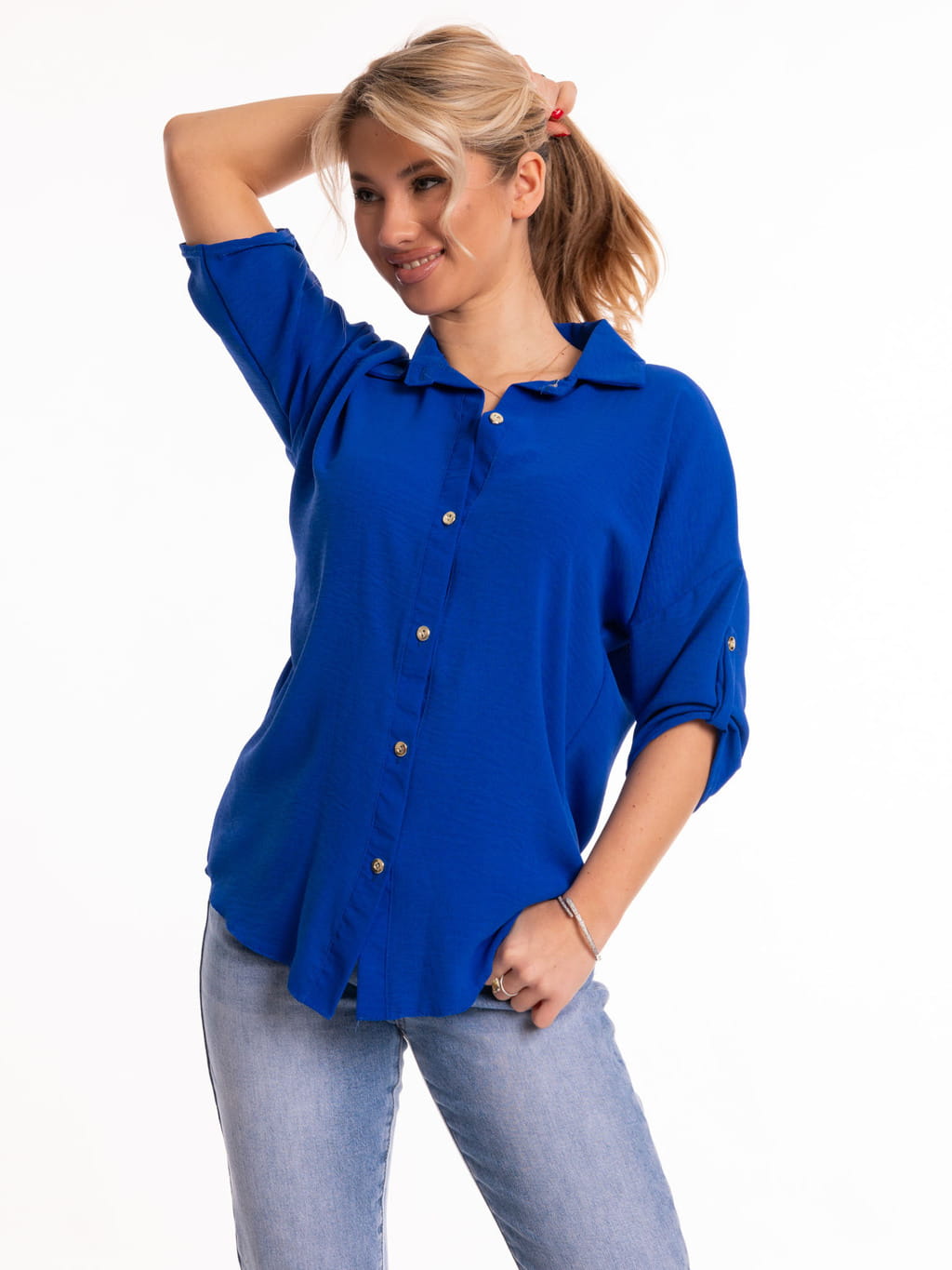 Luźna koszula z kołnierzykiem - szafir