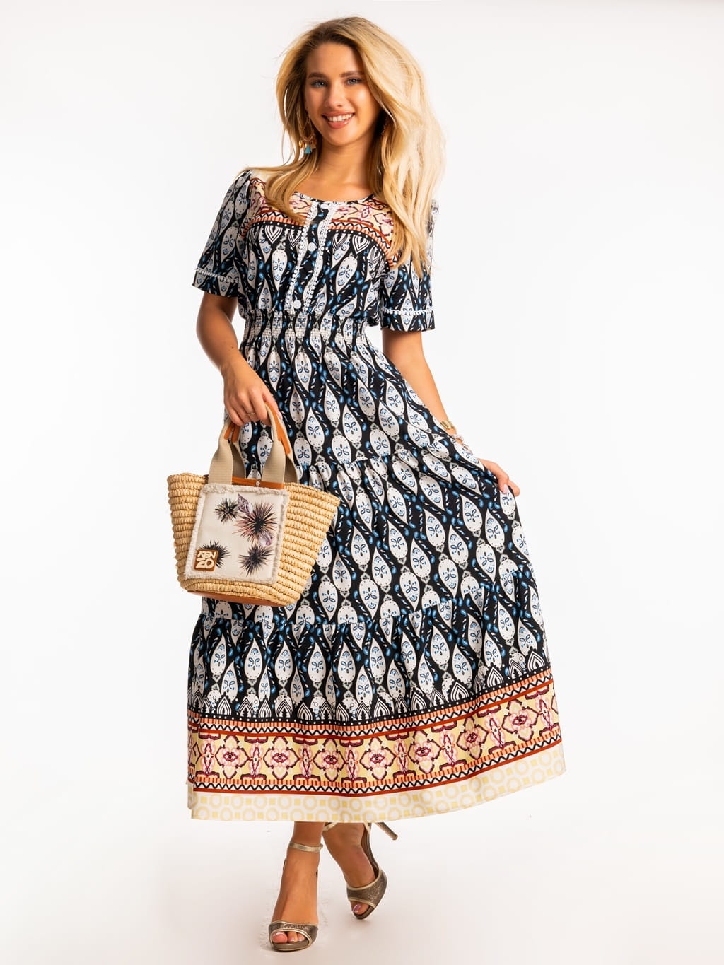 Sukienka z bufkami maxi LENA - dark