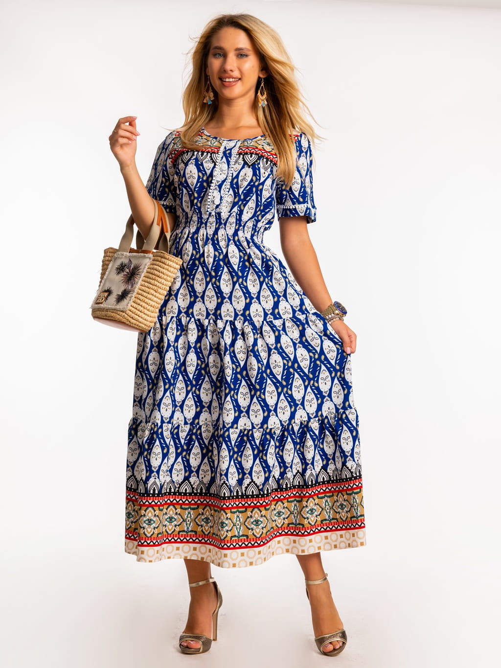 Sukienka z bufkami maxi LENA - blue