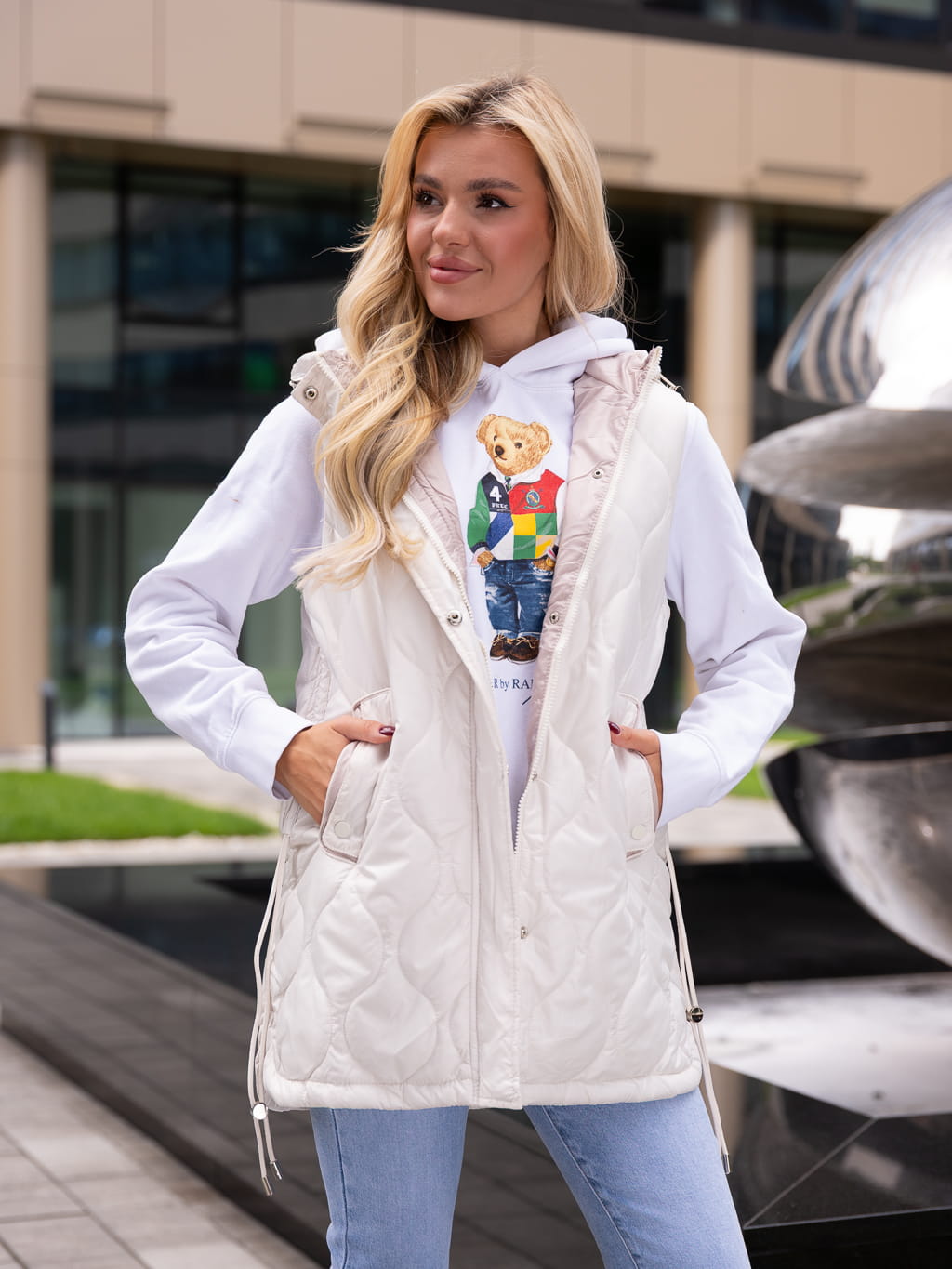 Bezrękawnik KAMIZELKA Pikowana INESS - ecru