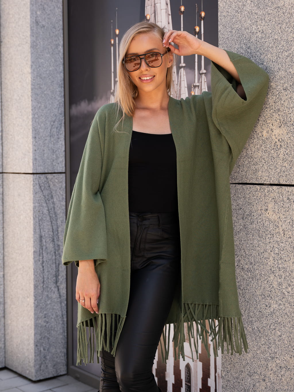 Luźny KARDIGAN z frędzelkami ZOEY - khaki