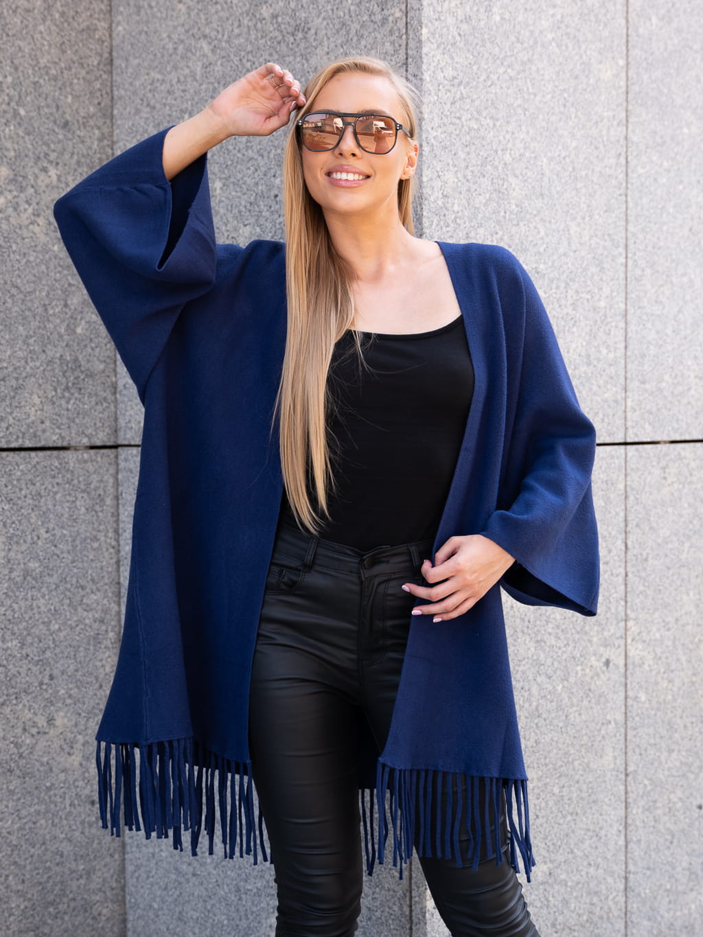 Luźny KARDIGAN z frędzelkami ZOEY - granat