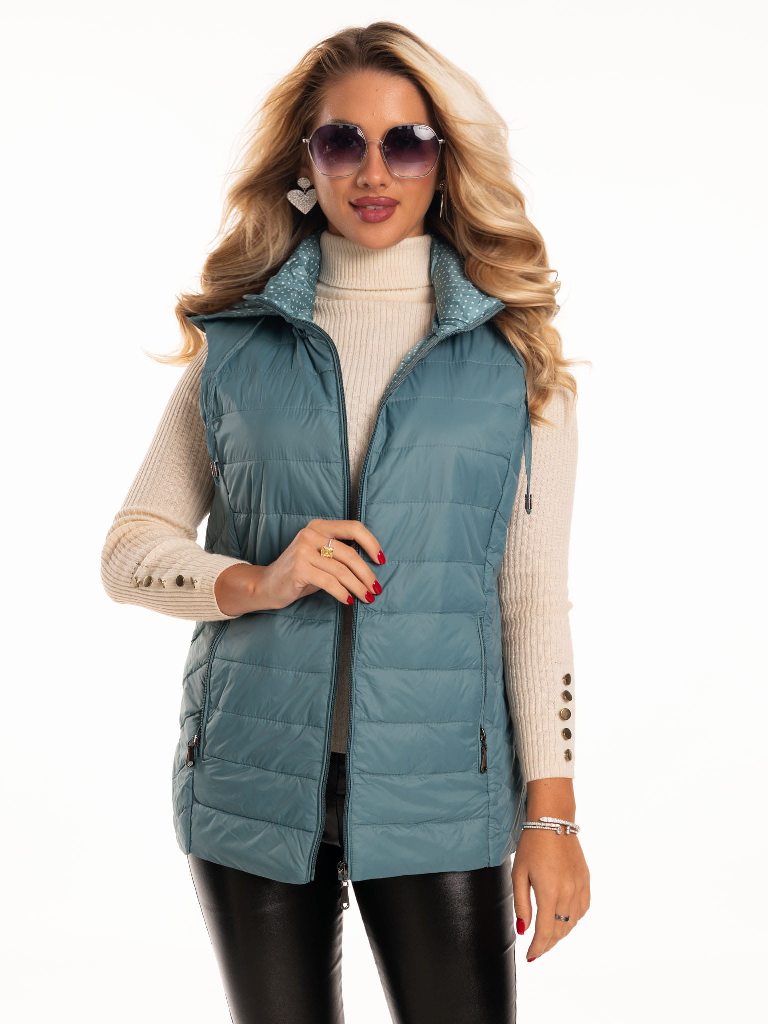 KAMIZELKA pikowana z podszewką w groszki SERENA - mint