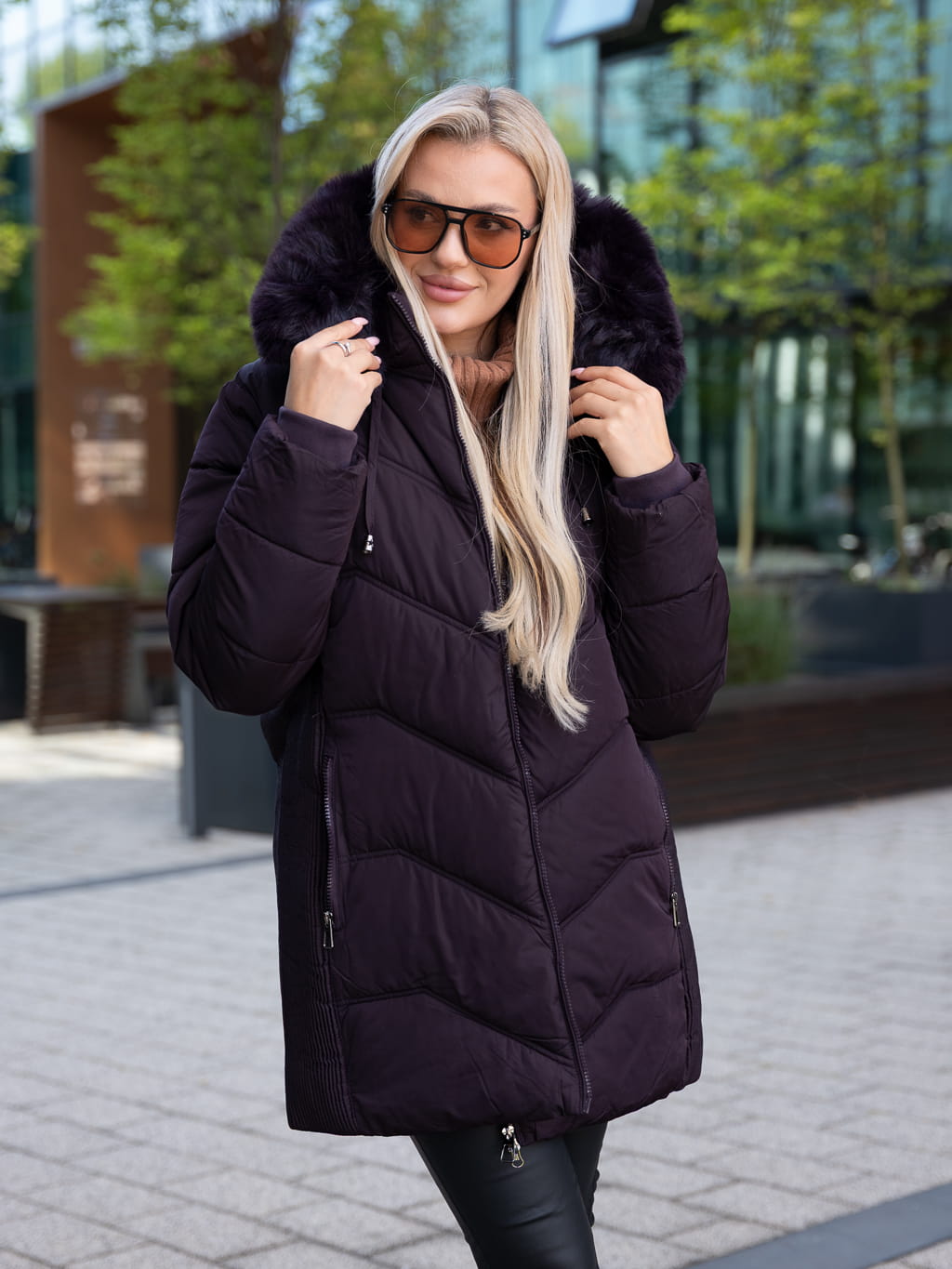 KURTKA zimowa w prążki NYLA - fiolet
