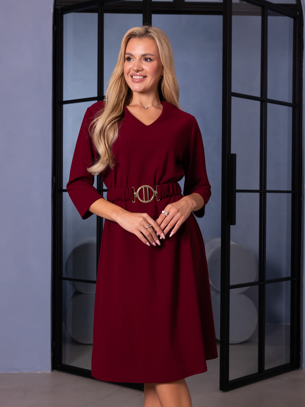 SUKIENKA rozkloszowana z paskiem PALOMA - bordo
