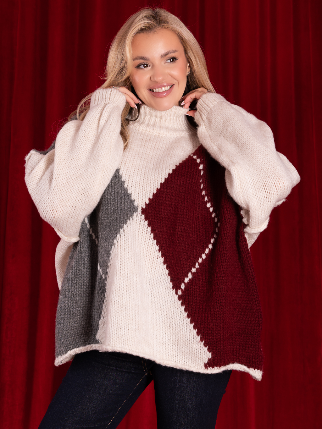 SWETER Romby GOLF Szeroki ASPEN - Kremowy