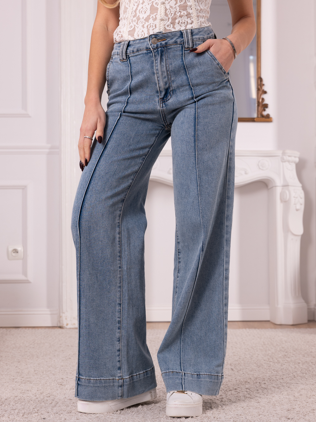 Spodnie JEANSY Wide Leg PRZESZYCIA LAULIA - Light Blue