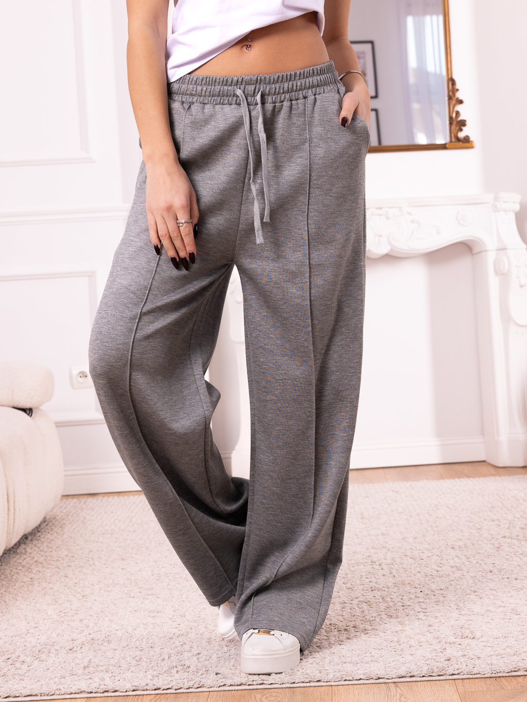 SPODNIE Dresowe PRZESZYCIA Wiązane LEONA - Szary