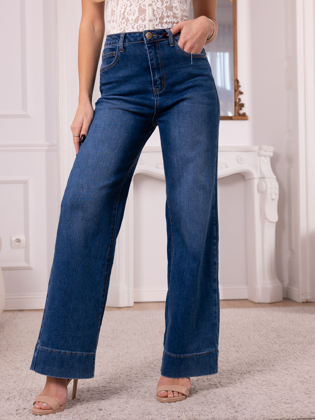 Spodnie JEANSY Wide Leg Gładkie ALIA - Dark Blue