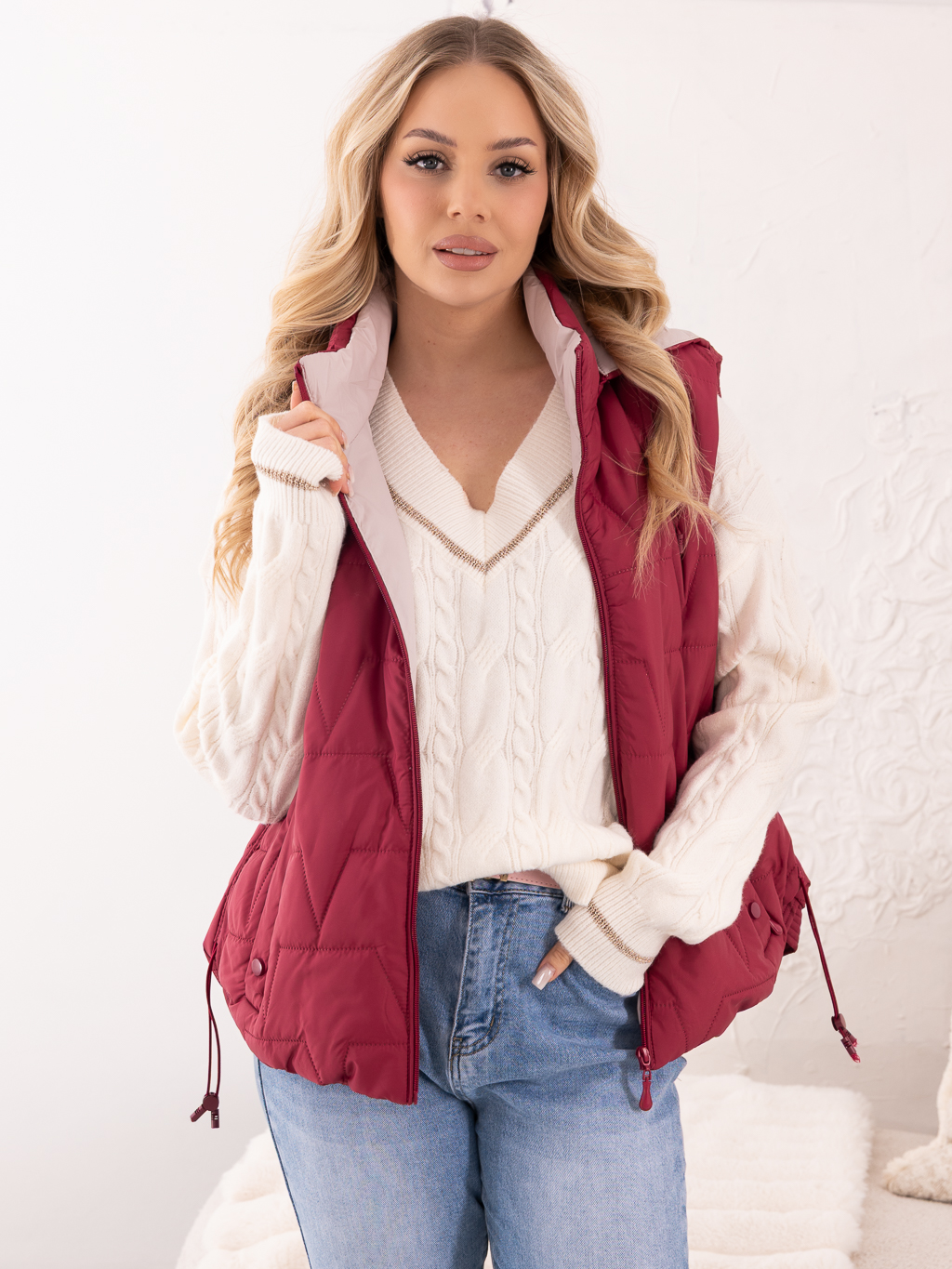 KAMIZELKA Bezrękawnik ZĄBKI Ściągacze ELLENA - Red