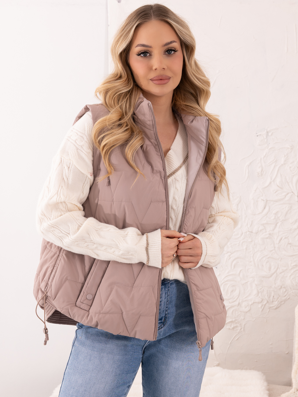 KAMIZELKA Bezrękawnik ZĄBKI Ściągacze ELLENA - Beige