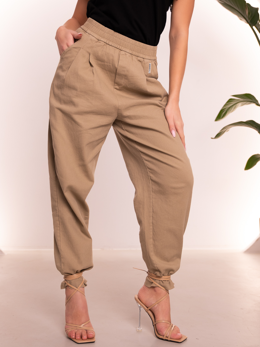Spodnie OVERSIZE Casual Luźne FIORA - Karmel