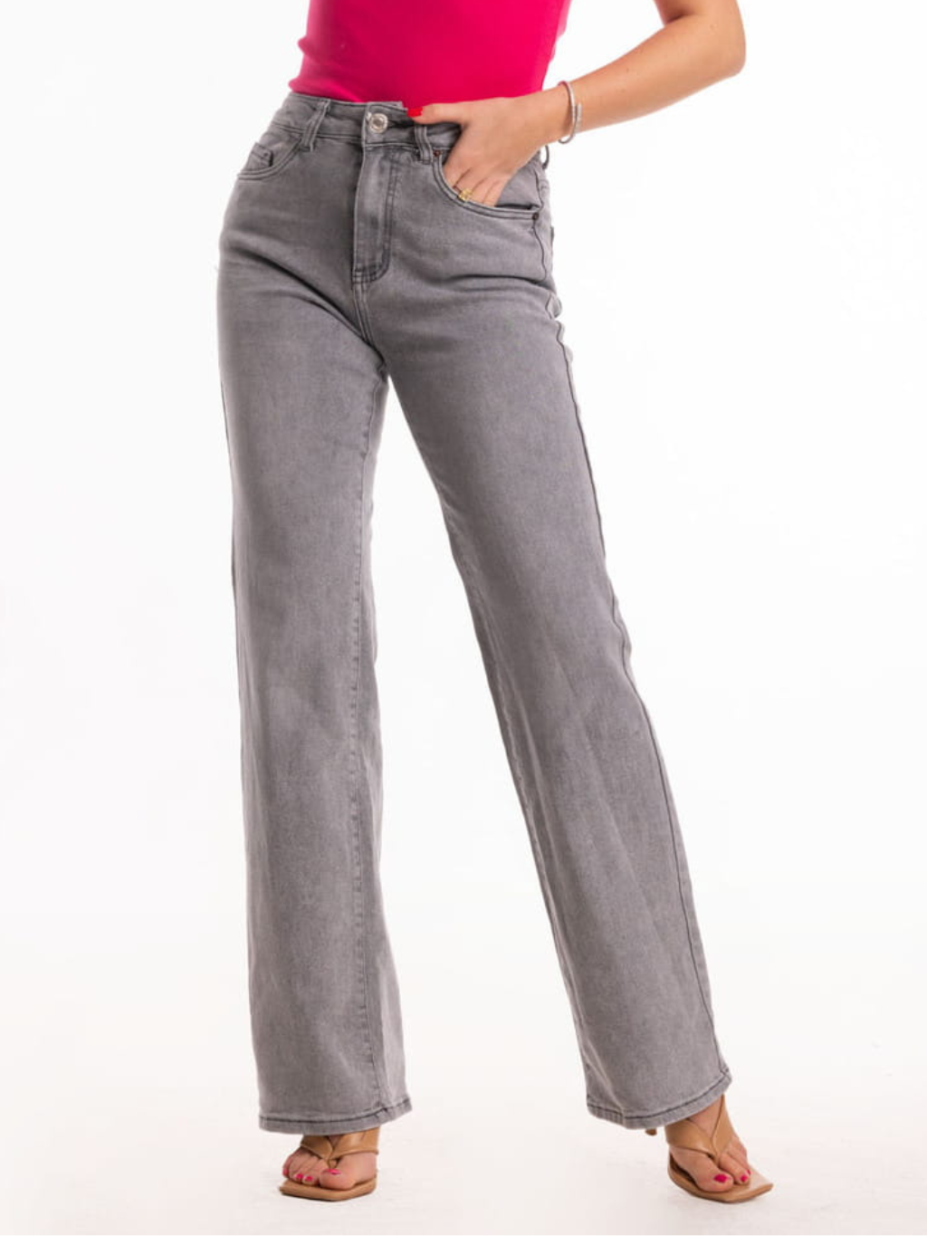Spodnie jeansy wide leg - szary