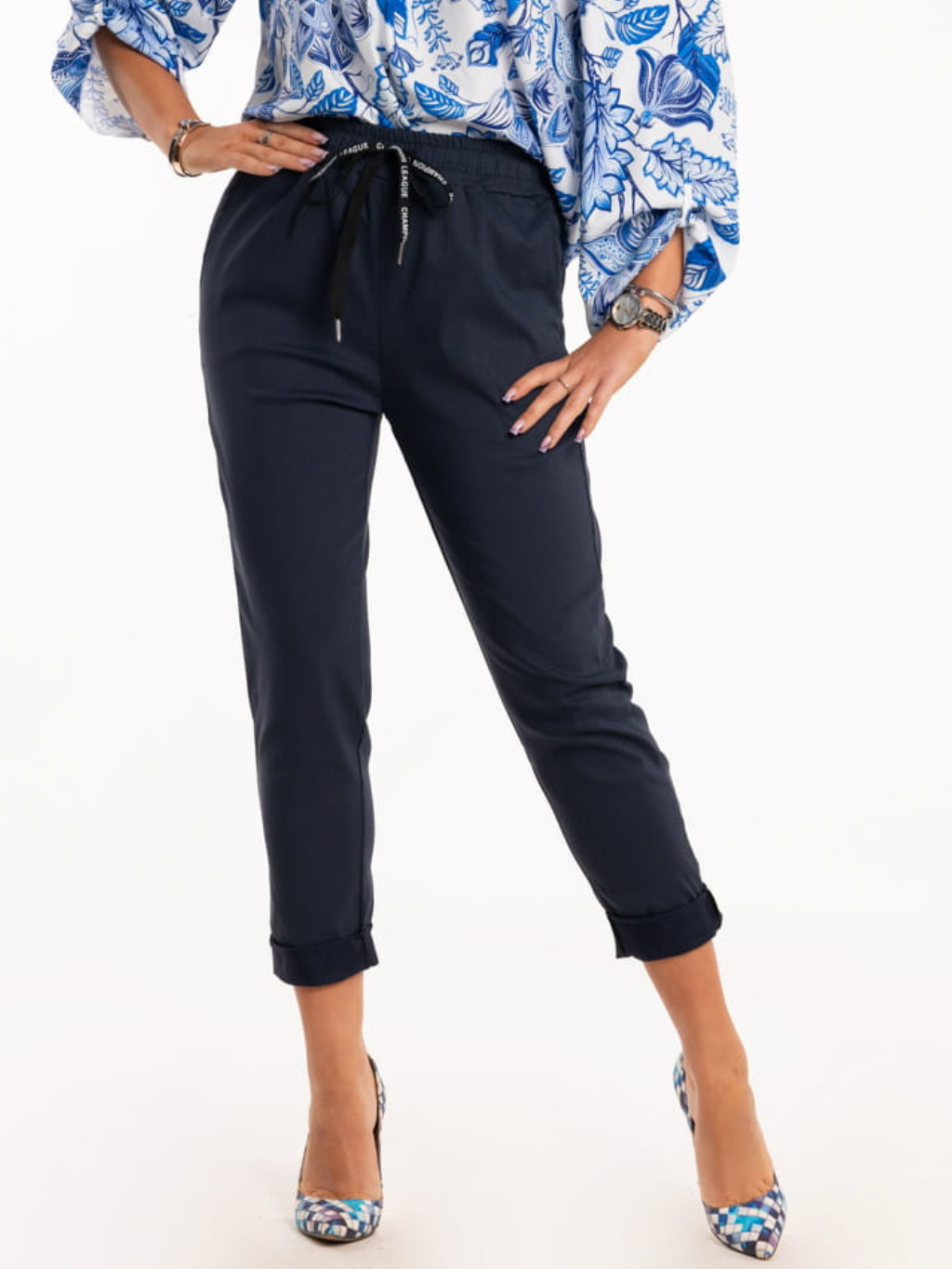 Spodnie cygaretki na gumce Emily - granat