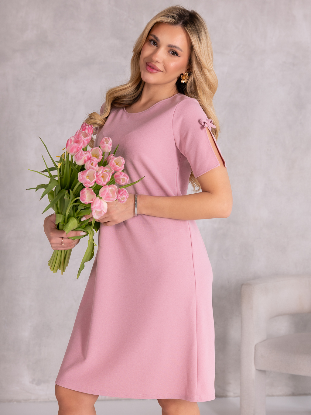 Elegancka SUKIENKA z kokardą ALICA - puder