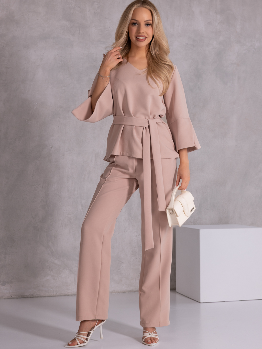 KOMPLET Elegancki WIĄZANIE Przeszycia CIRA - Beige