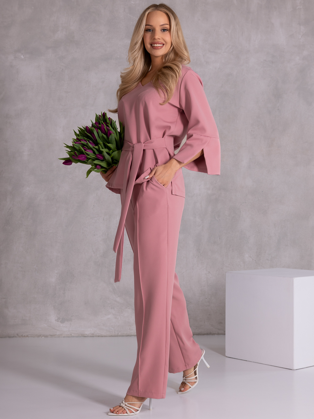 KOMPLET Elegancki WIĄZANIE Przeszycia CIRA - Blush