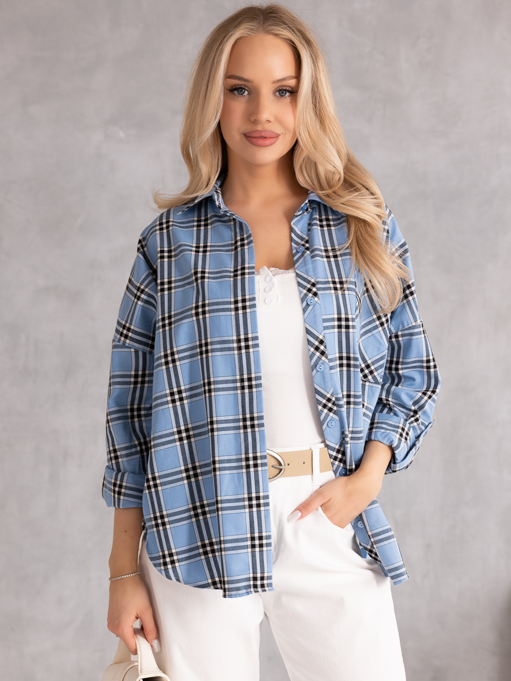 KOSZULA Kołnierzyk KRATA Kieszonka MIRRA - Blue