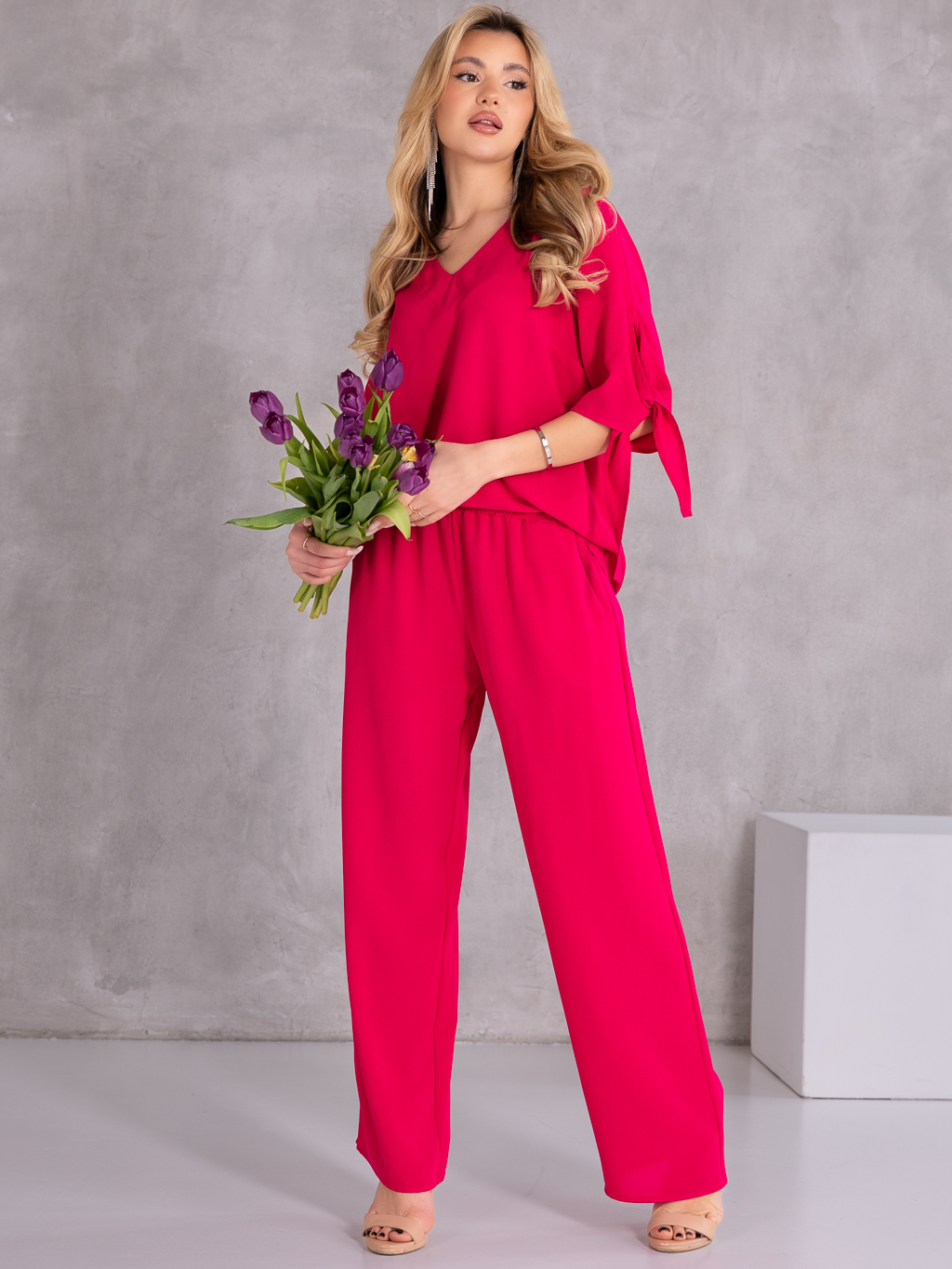 KOMPLET Casual WIĄZANE Rękawy SORAJA - Fuksja