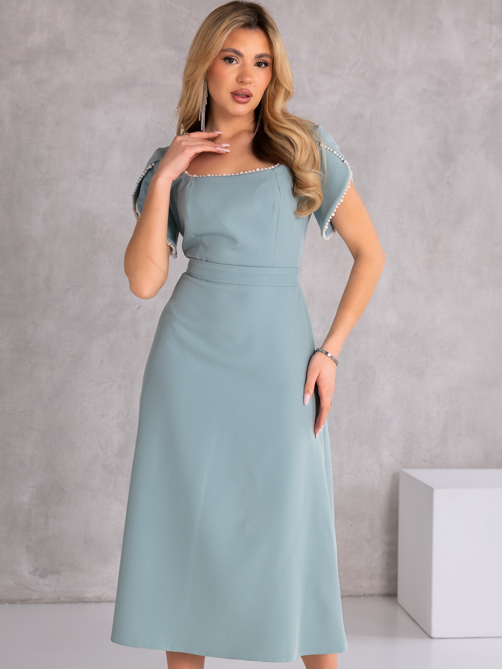 SUKIENKA Midi PEREŁKI Wiązanie AELIANA - Pistacja