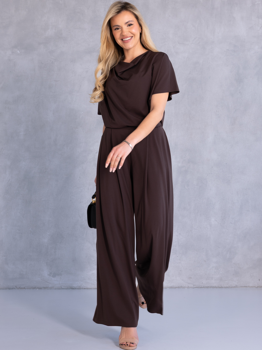 KOMPLET Elegancki DEKOLT Woda HANIFA - Czekolada