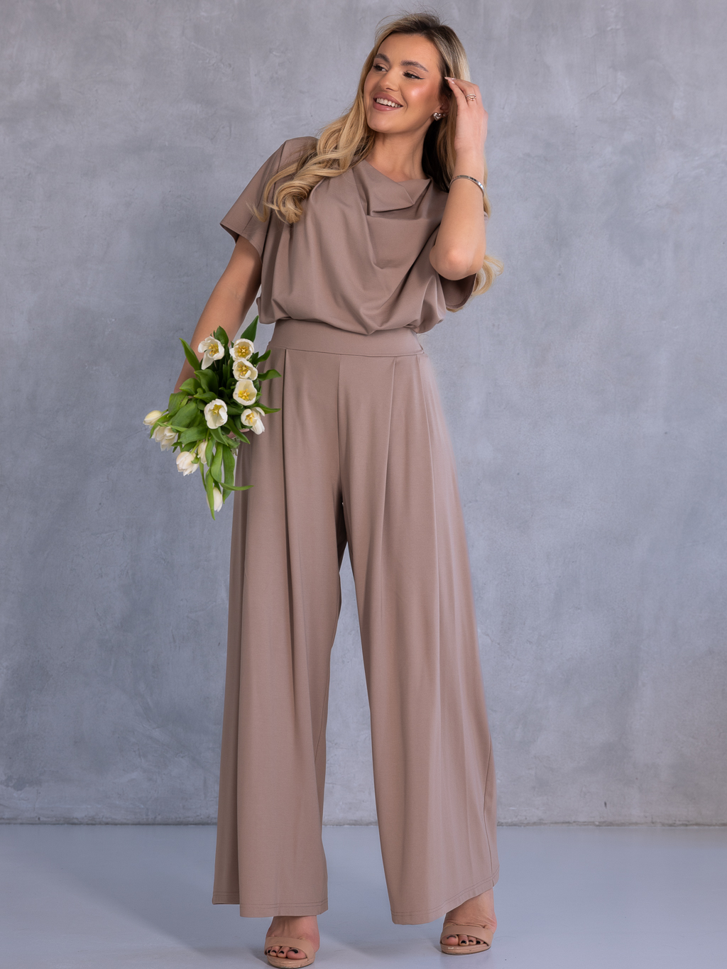 KOMPLET Elegancki DEKOLT Woda HANIFA - Karmel