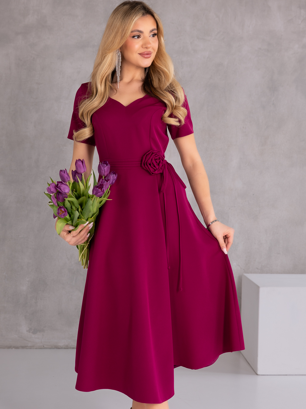 SUKIENKA Rozkloszowana MIDI Róża ZARIAH - Amarant