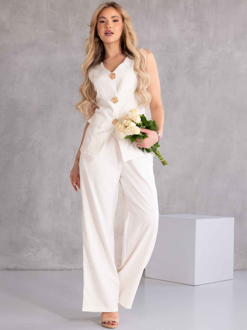KOMPLET Elegancki MARYNARKA Guziki NASTYA - biel
