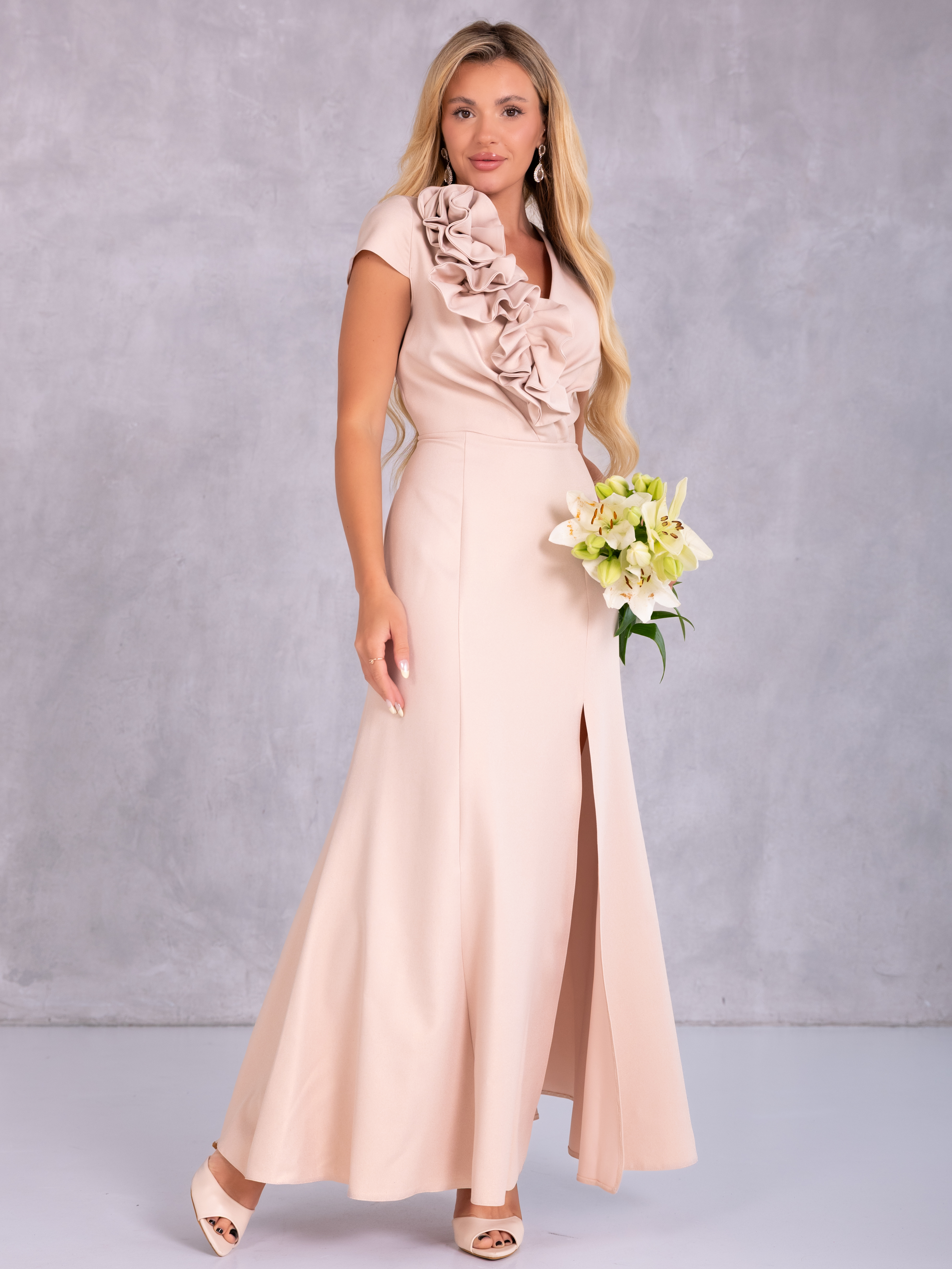 Sukienka błyszcząca maxi Ginevra -beige