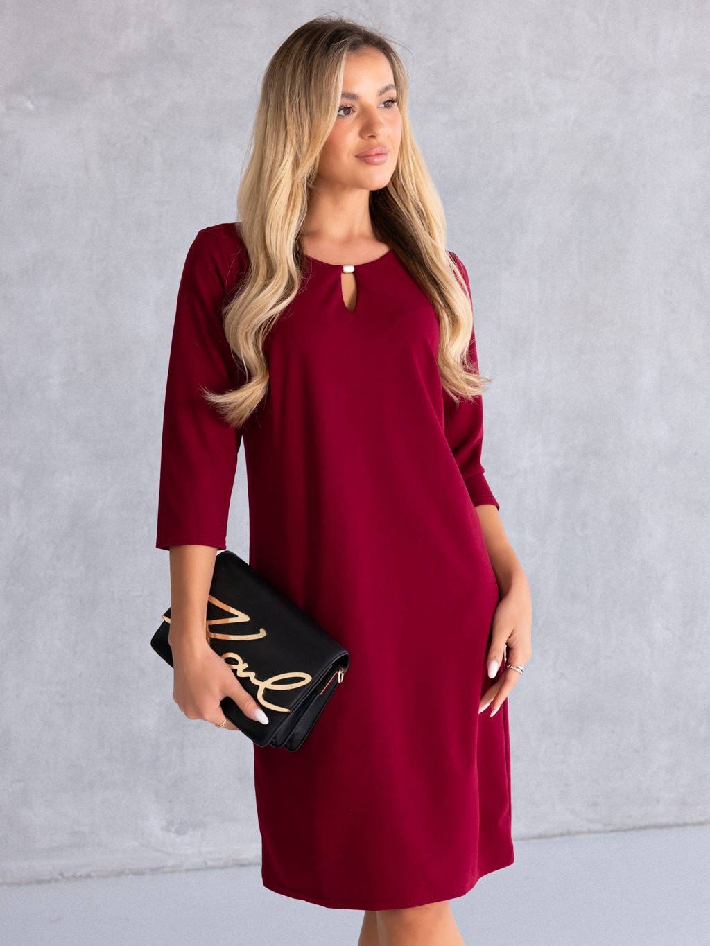 SUKIENKA Elegancka prosta z łezką EULA  - bordo