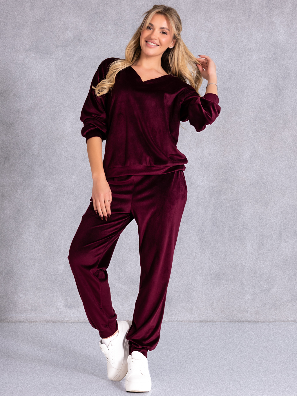 Welurowy KOMPLET Dresowy ESTERA - bordo