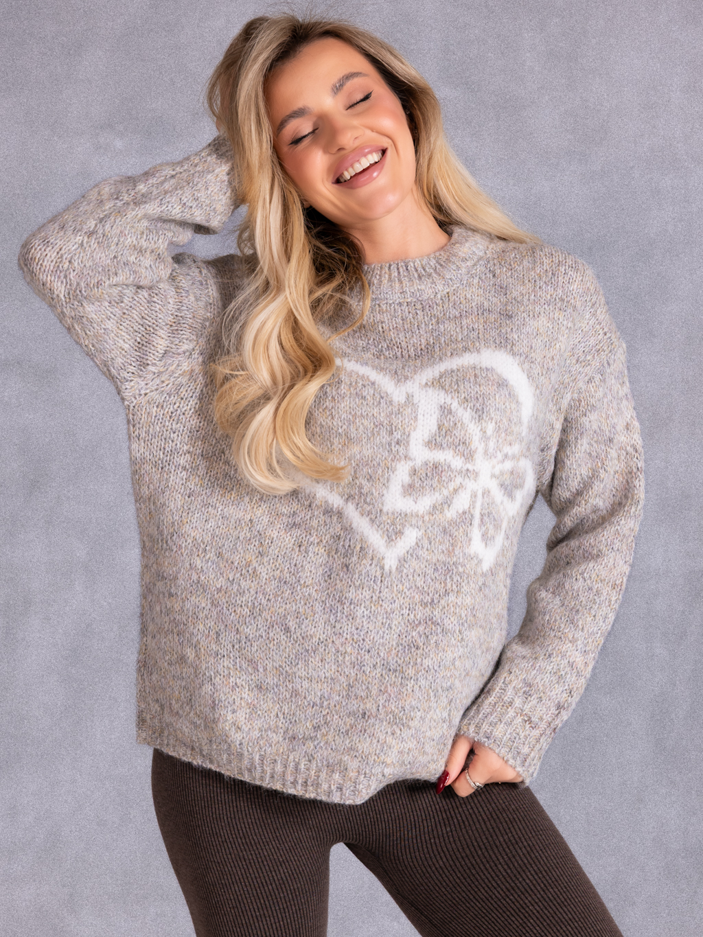 Ciepły SWETER Motyl SERCE Wzór ELIN - Beige