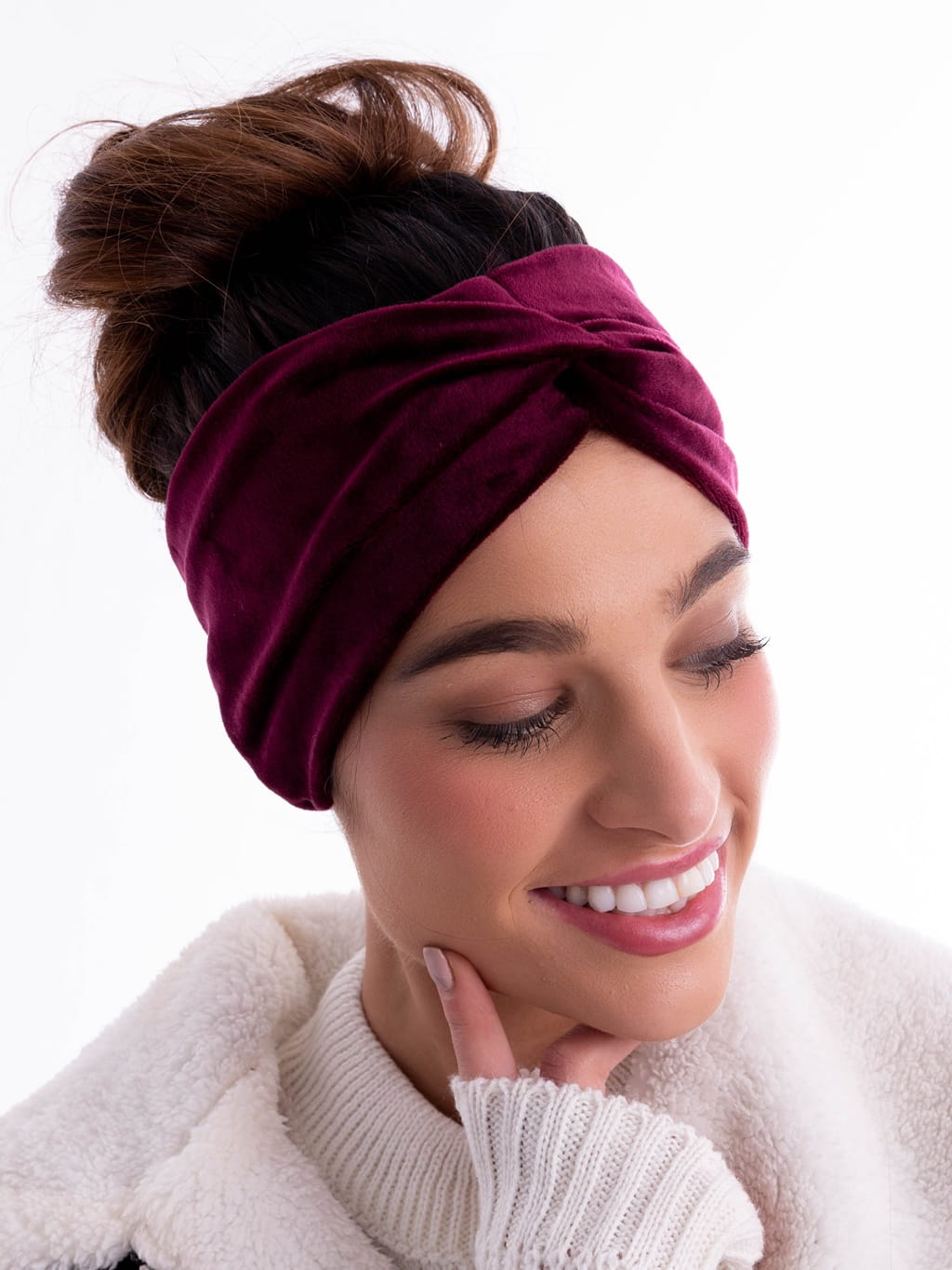 Welurowa opaska - bordo